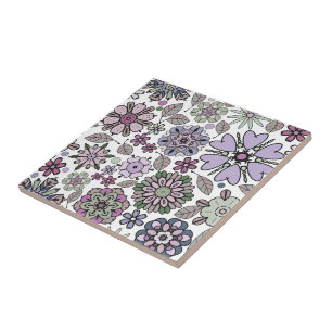 Retro Pastel Pink Purple Floral Seamless Pattern Tile