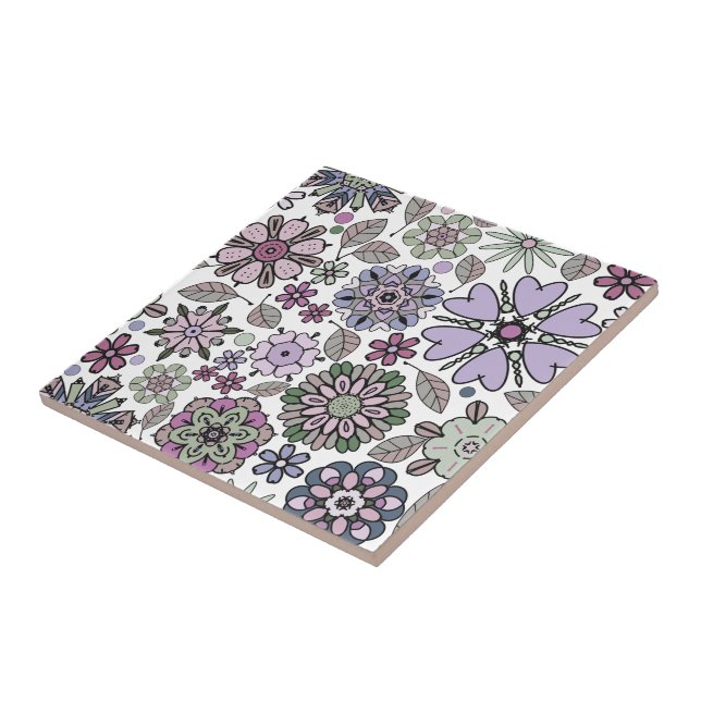 Retro Pastel Pink Purple Floral Seamless Pattern Tile (Side)