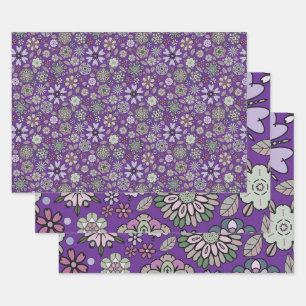 Retro Pastel Pink Purple Floral Seamless Pattern Wrapping Paper Sheet
