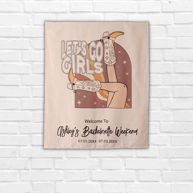 Retro Pastel Pink Rodeo Bachelorette Backdrop Sign Tapestry (Creator Uploaded)