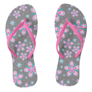 Retro Pastel Pink Stylish Flowers Artwork Jandals