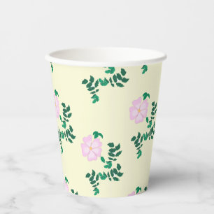 Retro Pastel Pink Wild Rose Flower Pattern  Paper Cups