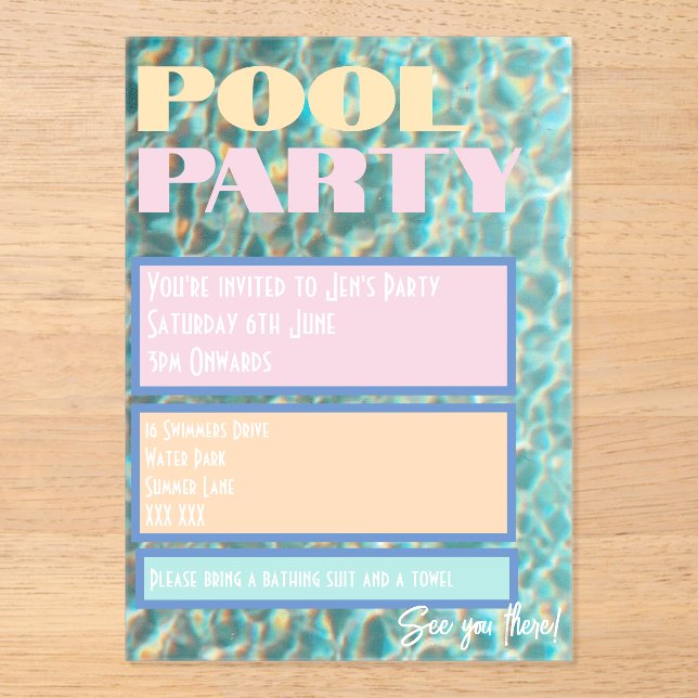 Retro Pastel Pool Party Invitation (Front)
