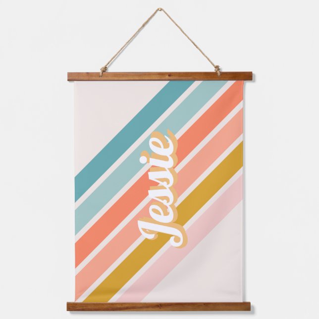 Retro Pastel Rainbow Personalised Name Hanging Tapestry (Front)