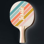 Retro Pastel Rainbow Personalised Name Ping Pong Paddle<br><div class="desc">Retro inspired sunburst design in bright and playful vintage colours that can be personalised with your name.</div>