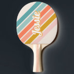 Retro Pastel Rainbow Personalised Name Ping Pong Paddle<br><div class="desc">Retro inspired sunburst design in bright and playful vintage colours that can be personalised with your name.</div>
