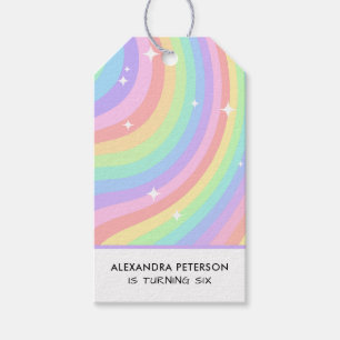 Retro Pastel Rainbow Wavy Pattern with Stars Gift Tags