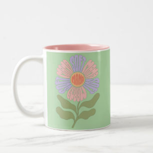Retro Pastel "Soft Mama" Groovy Flower Typography  Two-Tone Coffee Mug