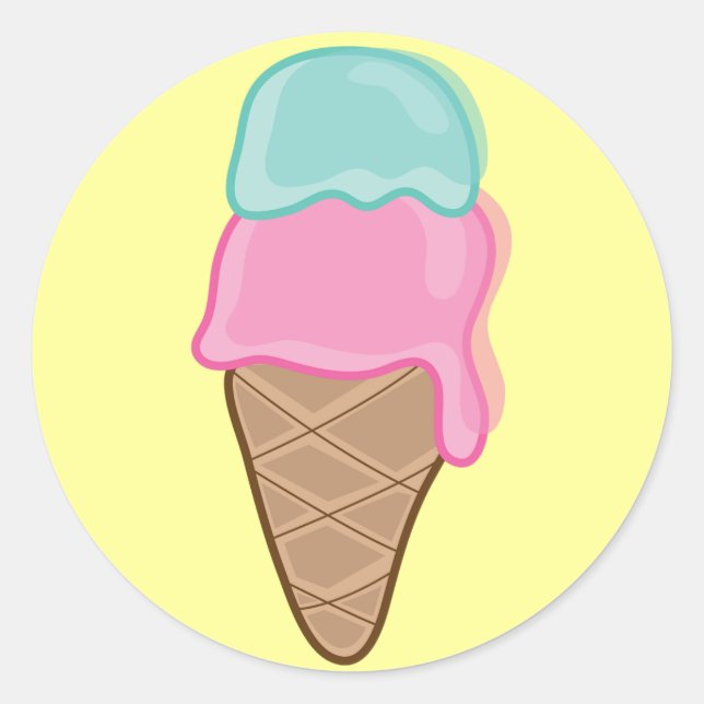 Retro Pastel Strawberry Mint Summer Ice-Cream Cone Classic Round Sticker (Front)