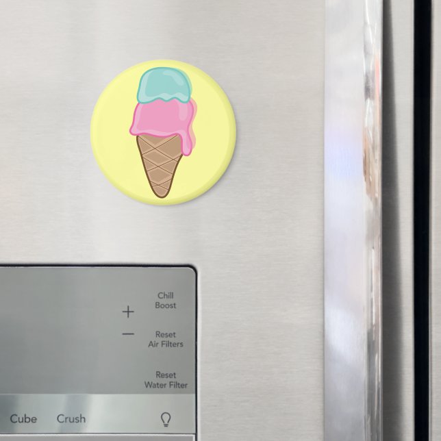 Retro Pastel Strawberry Mint Summer Ice-Cream Cone Magnet (In Situ (Fridge))