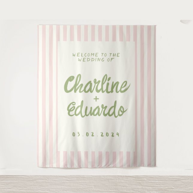 Retro Pastel Striped Wedding  Tapestry (Front)