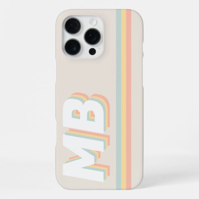 Retro Pastel Stripes Personalised Initial Monogram iPhone Case (Back)