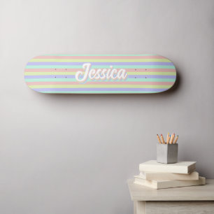 Retro Pastel Stripes Personalised Name  Skateboard