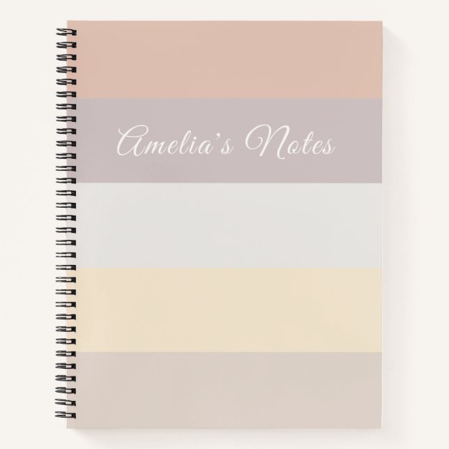 Retro Pastel Stripes Rose Pink Grey | Monogrammed  Notebook (Front)