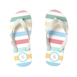 Retro Pastel Stripes with Your Monogram Kid's Jandals