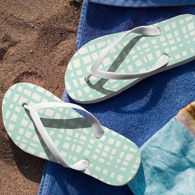 Retro pastel turquoise grid pattern jandals (Creator Uploaded)