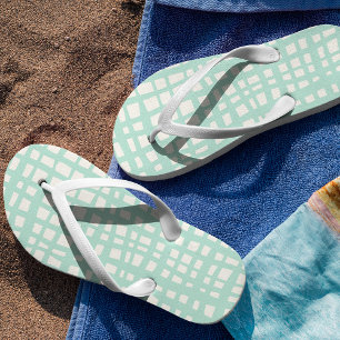 Retro pastel turquoise grid pattern jandals