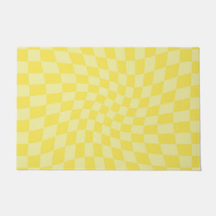 Retro Pastel Yellow Checks Warped Chequerboard   Doormat