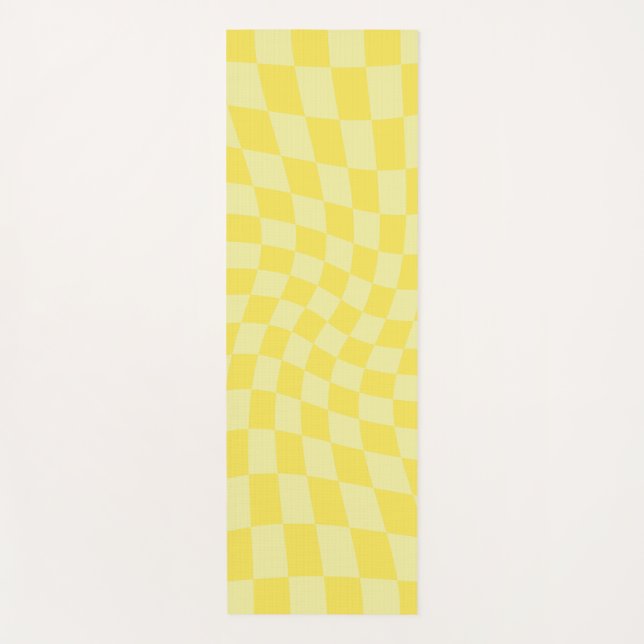 Retro Pastel Yellow Checks Warped Chequerboard    Yoga Mat (Front)