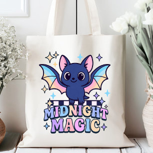 Retro Pastelcore Cute Halloween Bat & Chequerboard Tote Bag