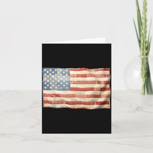 Retro Patchwork Aamerican Flag Patriotic Graphic Card (Front)