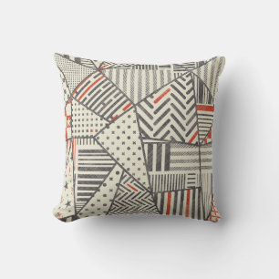 Retro Patchwork: Abstract Geometric Design Cushion