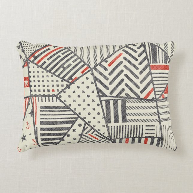 Retro Patchwork: Abstract Geometric Design Decorative Cushion (Front)