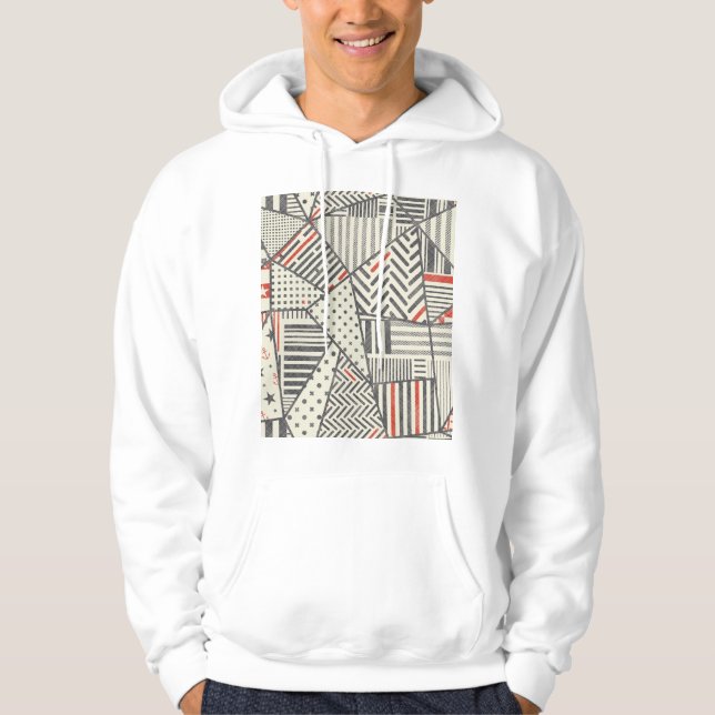 Retro Patchwork: Abstract Geometric Design Hoodie (Front)