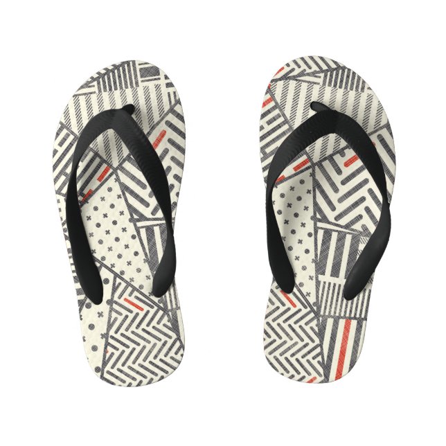 Retro Patchwork: Abstract Geometric Design Kid's Jandals (Footbed)