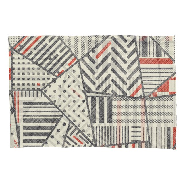 Retro Patchwork: Abstract Geometric Design Pillowcase (Front)