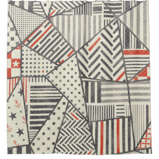 Retro Patchwork: Abstract Geometric Design Shower Curtain
