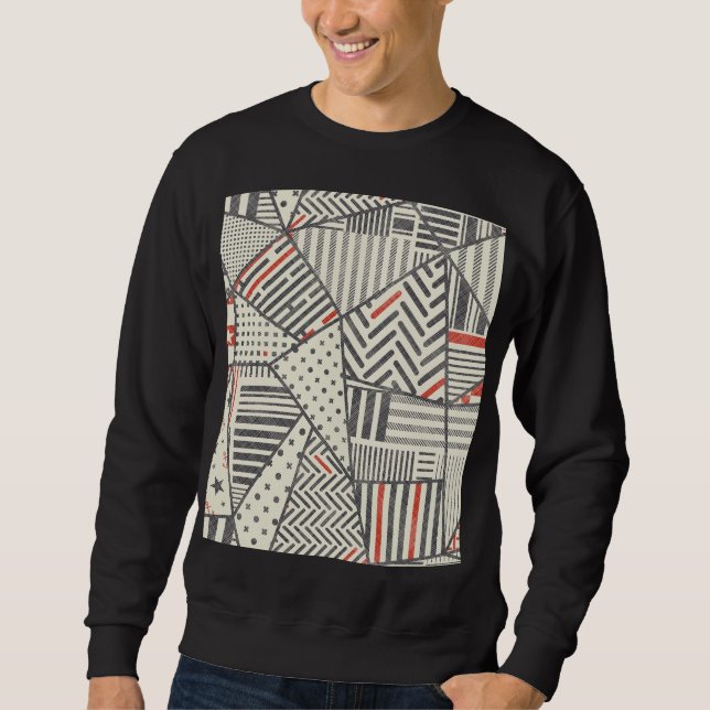 Retro Patchwork: Abstract Geometric Design Sweatshirt (Front)