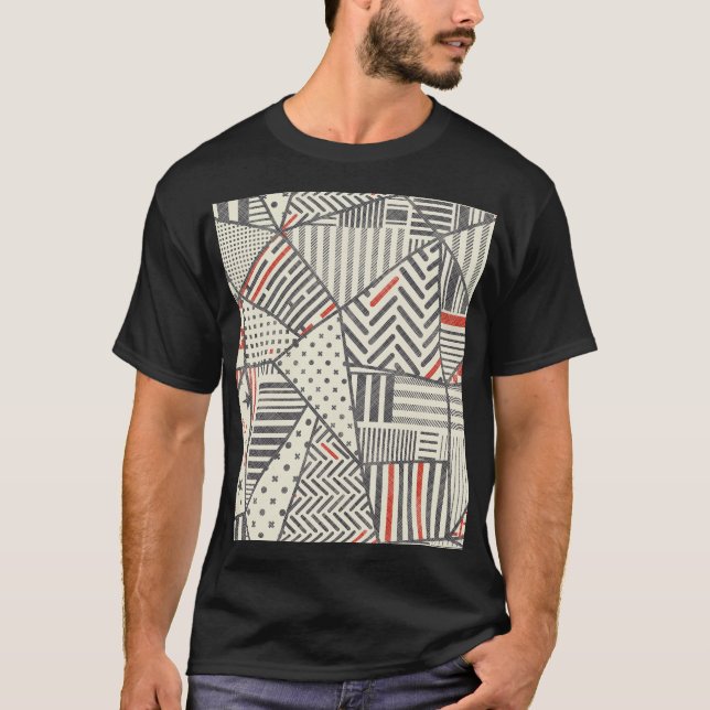 Retro Patchwork: Abstract Geometric Design T-Shirt (Front)