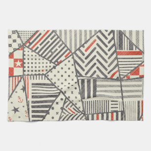 Retro Patchwork: Abstract Geometric Design Tea Towel