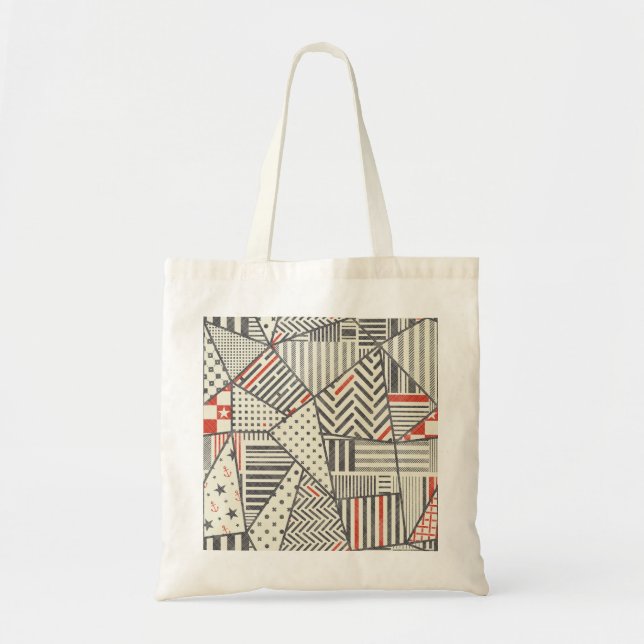 Retro Patchwork: Abstract Geometric Design Tote Bag (Front)