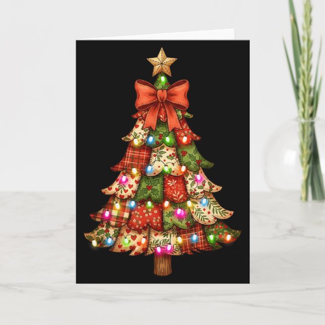 Retro Patchwork Bow Christmas,rustic Country Chris Card (Front)