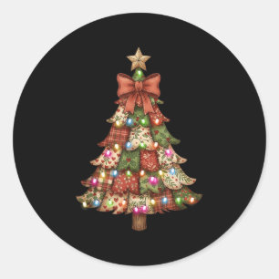Retro Patchwork Bow Christmas,rustic Country Chris Classic Round Sticker