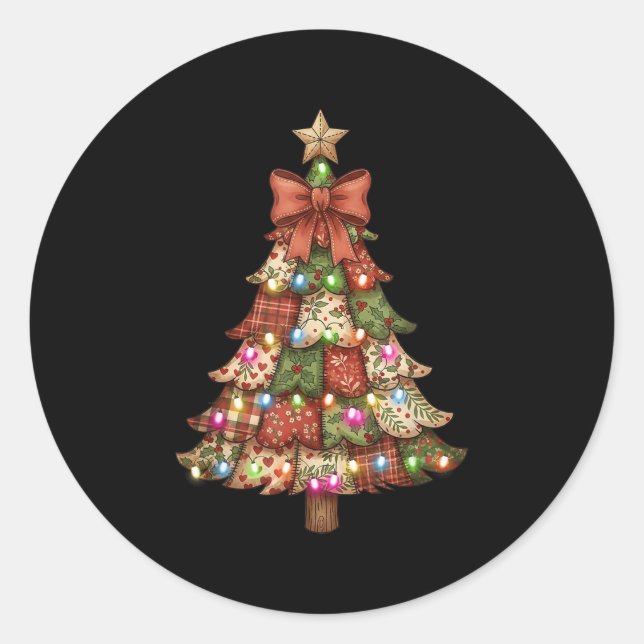 Retro Patchwork Bow Christmas,rustic Country Chris Classic Round Sticker (Front)