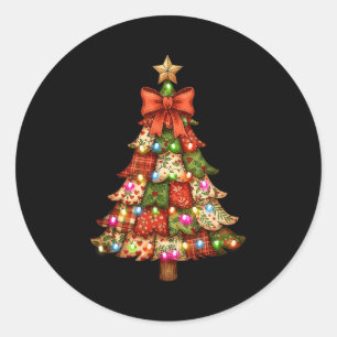 Retro Patchwork Bow Christmas,rustic Country Chris Classic Round Sticker