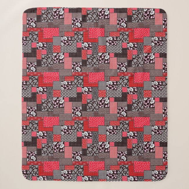 Retro Patchwork Floral Quilt Pattern Sherpa Blanket (Front)