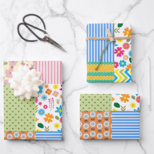 Retro Patchwork Quilt Sewing Pattern Theme Wrapping Paper Sheet