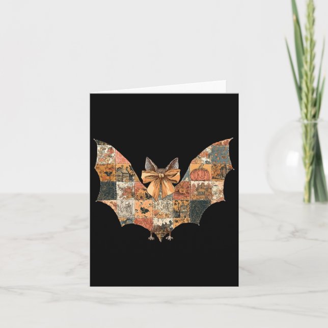 Retro Patchwork Quilt T Coquette Fall Halloween Sp Card (Front)