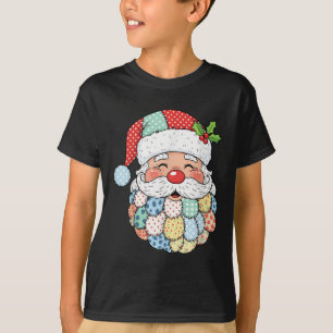 Retro Patchwork Santa Claus Christmas Preppy Xmas T-Shirt