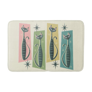 Retro Patchwork Tabbies ©studioxtine Bath Mat