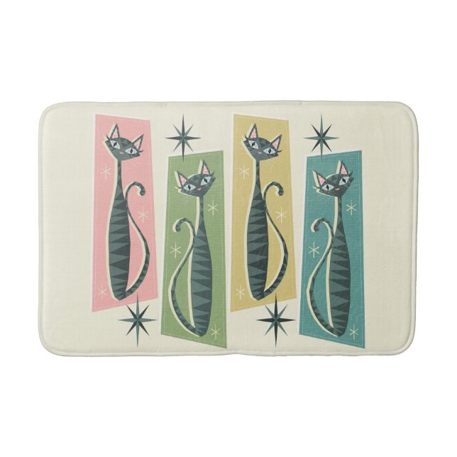 Retro Patchwork Tabbies ©studioxtine Bath Mat (Front)