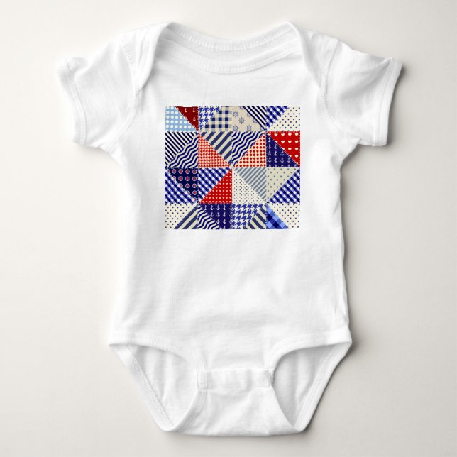 Retro Patchwork Triangles Nautical Style Baby Bodysuit (Front)