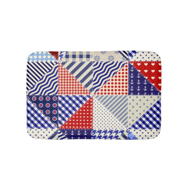 Retro Patchwork Triangles Nautical Style Bath Mat (Front)