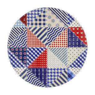 Retro Patchwork Triangles Nautical Style Cutting Board