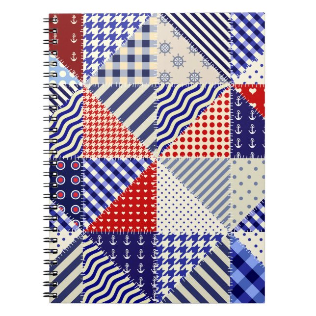 Retro Patchwork Triangles Nautical Style Notebook (Front)