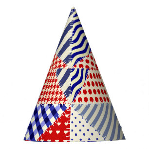 Retro Patchwork Triangles Nautical Style Party Hat